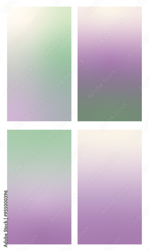 Obraz premium Lavender gradient pastel backgrounds for instagram stories. Beautiful bright vector wallpaper set. Purple, green, white