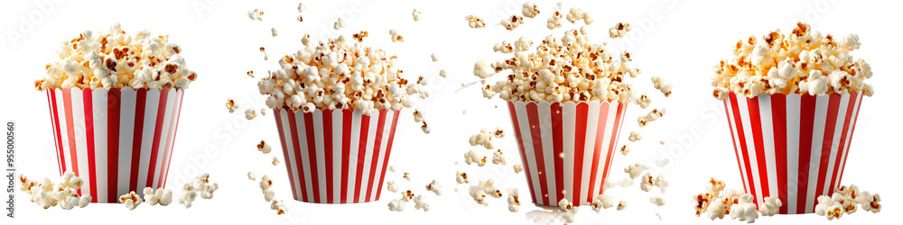 Popcorn in Red and White Striped Bucket - Classic movie snack Isolated on Clear Background PNG Highly Detailed Popcorn in Red and White Striped Bucket - Classic movie snack Isolated on Clear Background PNG Highly Detailed