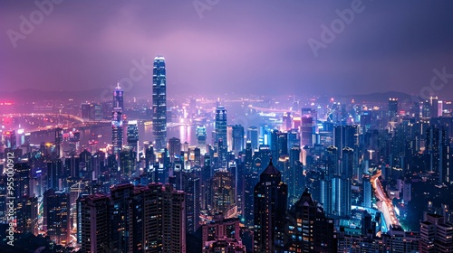 Wallpaper Mural Modern metropolis at night with towering skyscrapers, bustling streets, and vibrant nightlife Torontodigital.ca