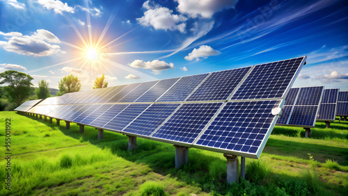 Solar panels against the background of sunlight