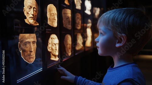 Young Boy Exploring Historical Portraits