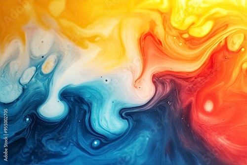 Beautiful abstraction of liquid paints in slow blending flow mixing together gently, ai