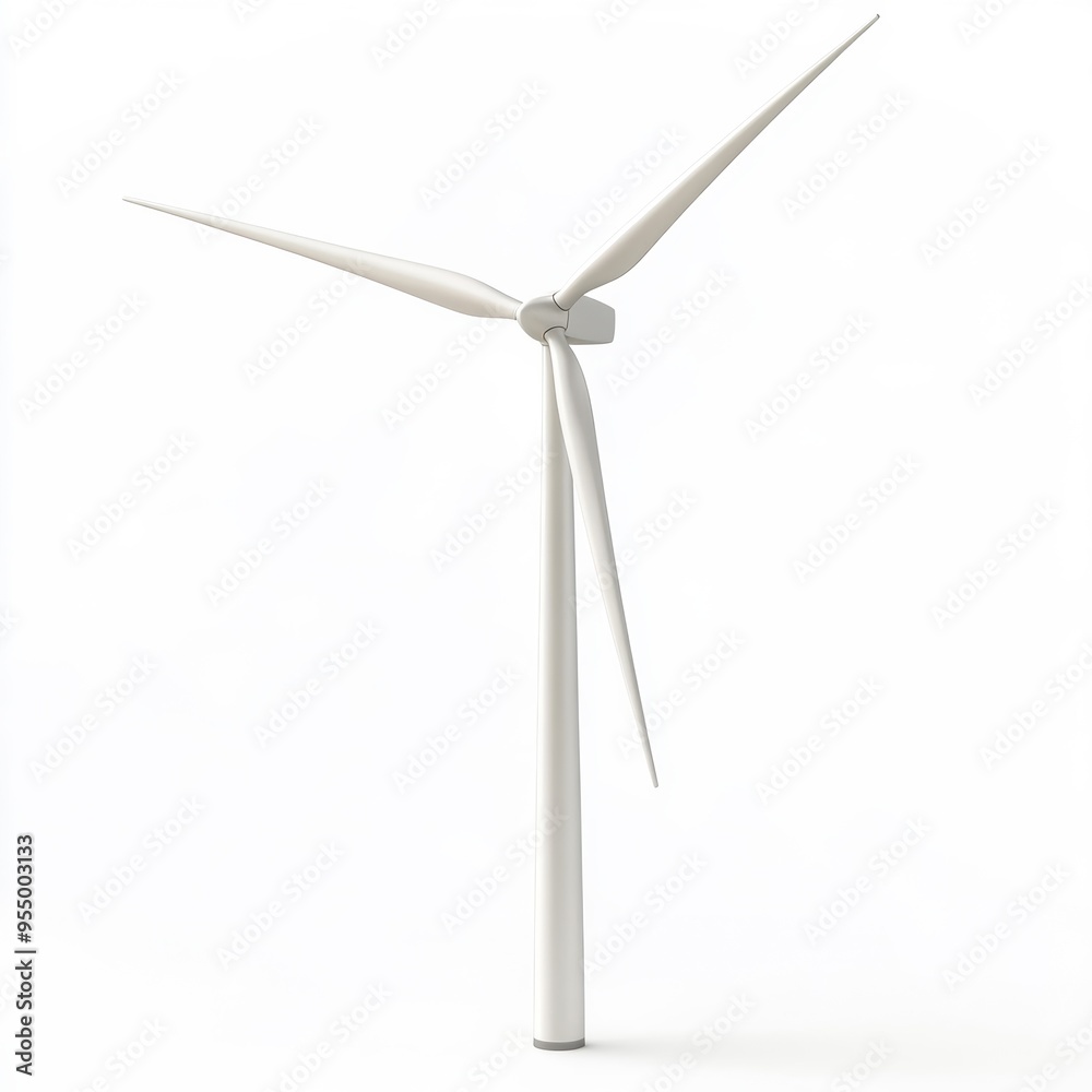 Single wind turbine isolated on a white background. Renewable energy source and eco-friendly power generation concept. Single wind turbine isolated on a white background. Renewable energy source and eco-friendly power generation concept.