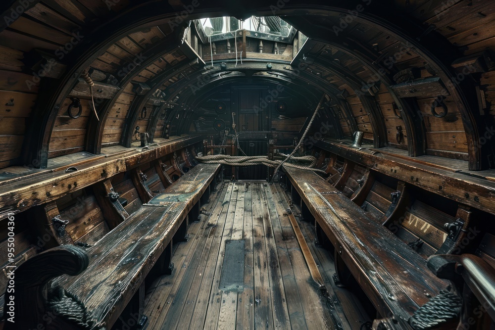 Rusty interior of an abandoned submarine with porthole view Rusty interior of an abandoned submarine with porthole view