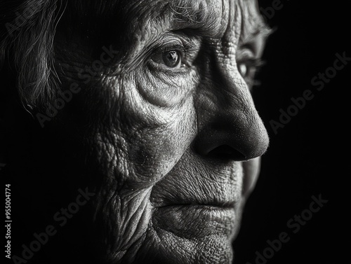 An elderly person with a weathered face pondering deeply in a monochrome portrait