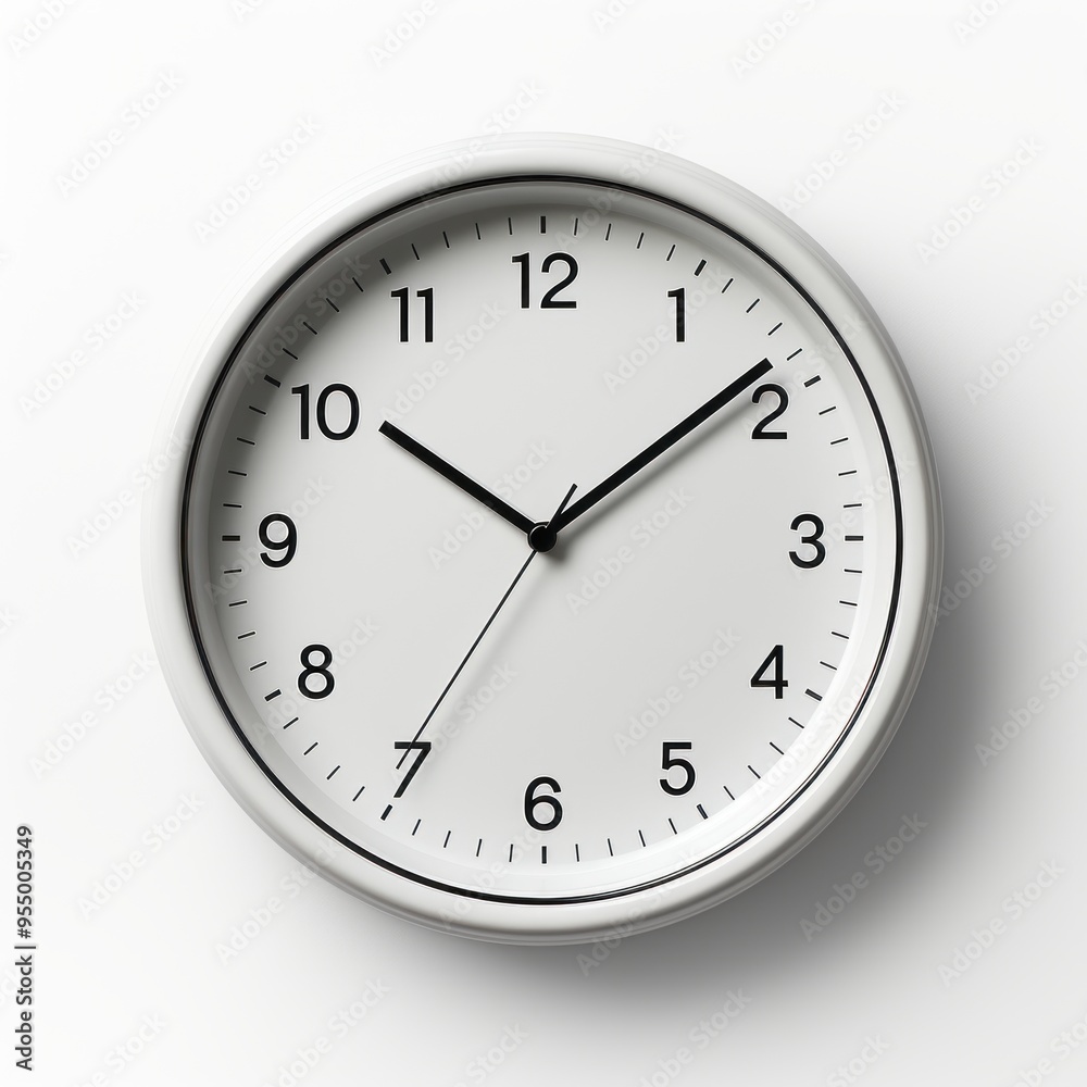 Minimalist Wall Clock with Black Hands on White Background Minimalist Wall Clock with Black Hands on White Background