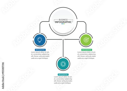 Vector infographic label design with circle infographic template design and 3 options or steps.