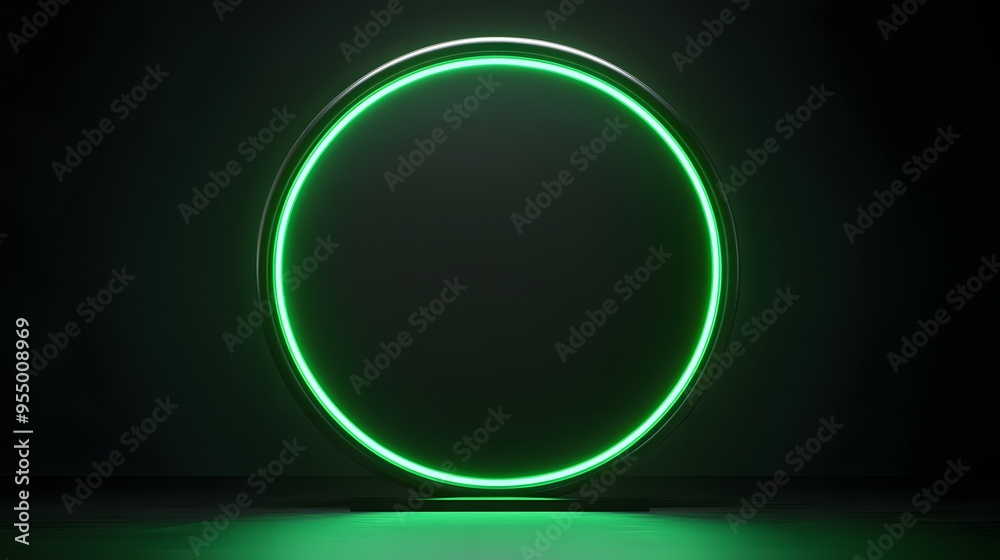 Obraz premium Technology green circle light stage on black background
