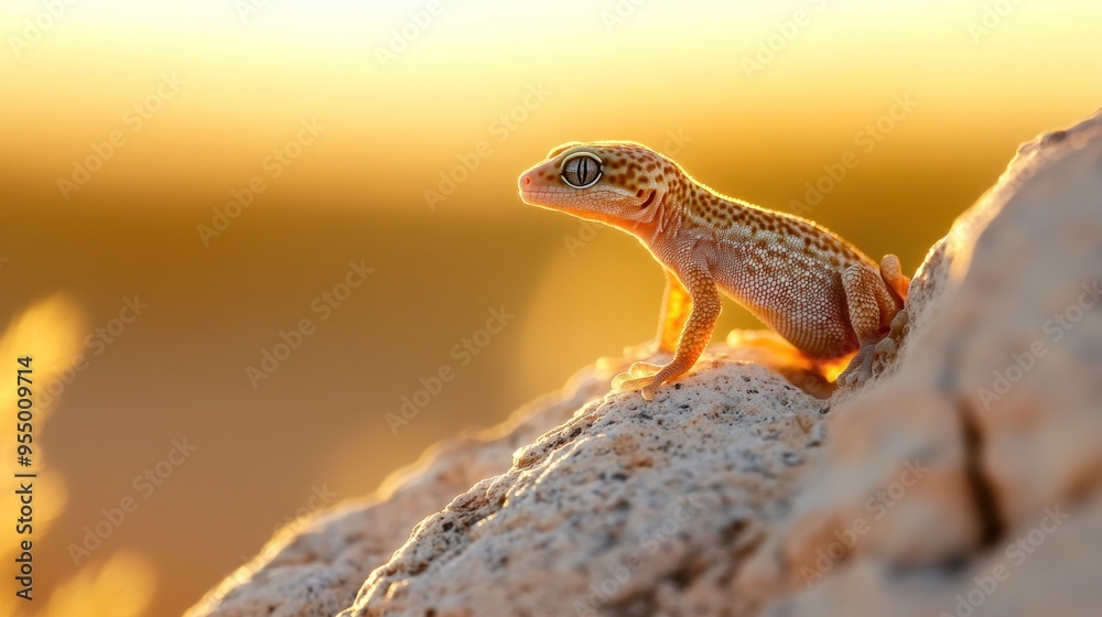 Obraz premium Leopard Gecko basking in the golden light of sunset