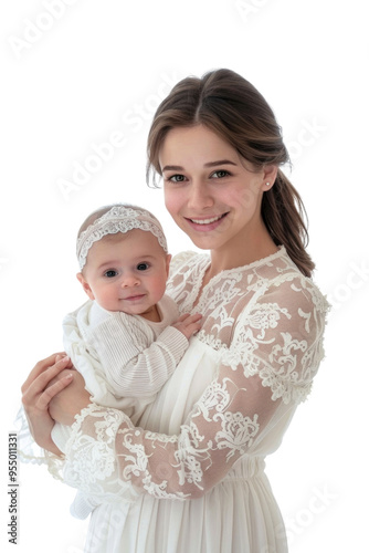 Mother and her newborn baby transparent background