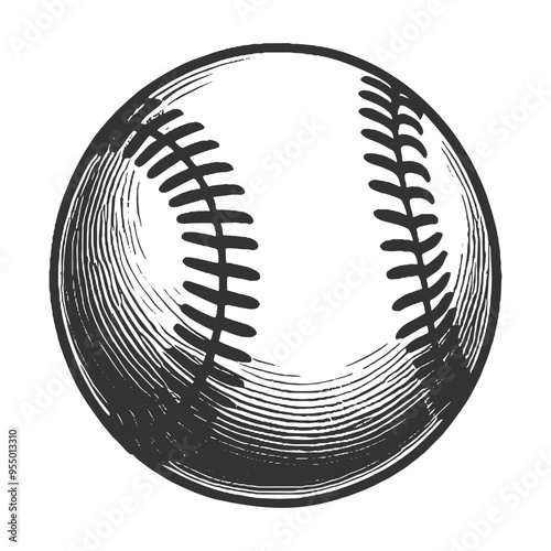 classic baseball, featuring detailed stitching and shading in a vintage style sketch engraving generative ai vector illustration. Scratch board imitation. Black and white image.