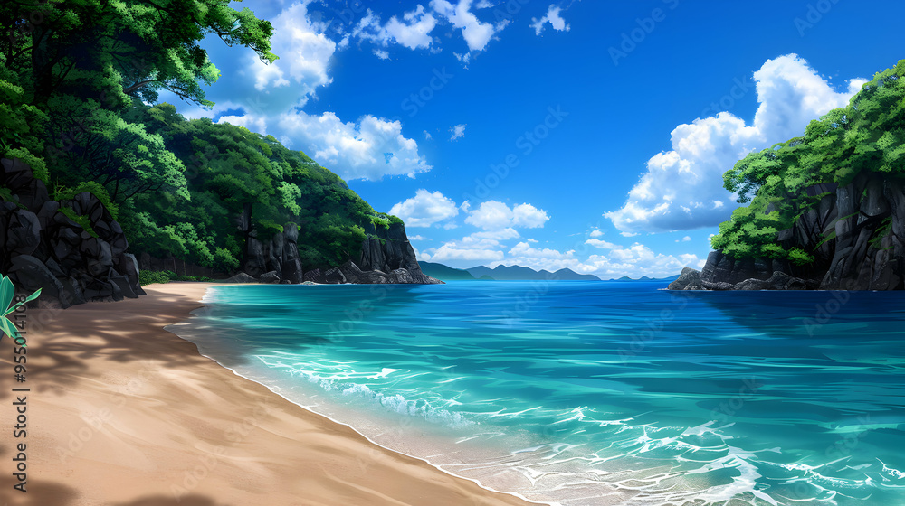 Fototapeta premium Beach Landscape Anime Style