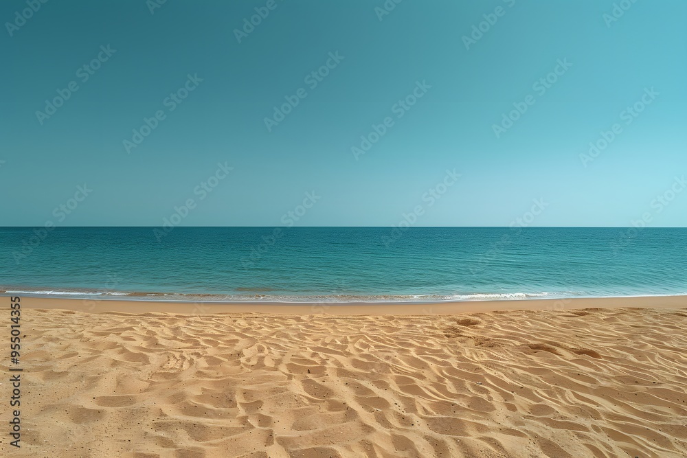 Tranquil Sandy Beach and Clear Blue Ocean Under Open Sky - Coastal Summer Vacation Tranquil Sandy Beach and Clear Blue Ocean Under Open Sky - Coastal Summer Vacation