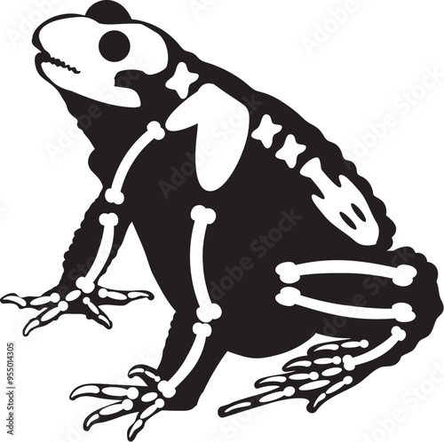 Silhouette Halloween big toad frog with roentgen skeleton bones, fairy tale creepy character. Scary shadow outline of big toad frog. Simple black and white Vector isolated on white background