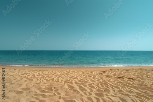 Tranquil Sandy Beach and Clear Blue Ocean Under Open Sky - Coastal Summer Vacation