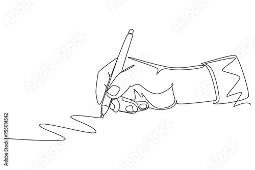 Continuous one line drawing of business man or woman hand gesture drawn straight zig zag line. Write long zigzag streak with pen on notepad concept. Single line draw design vector graphic illustration