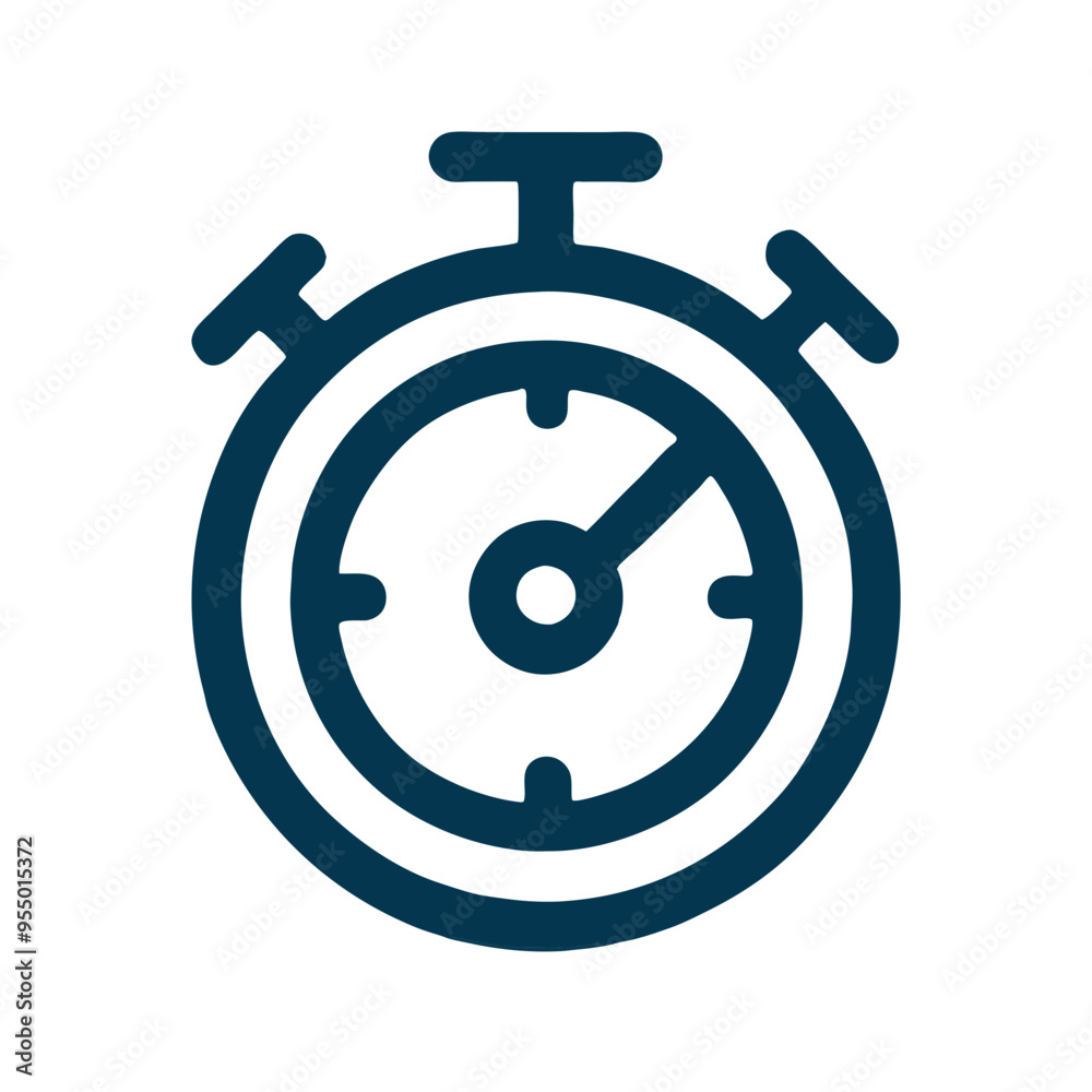 Stopwatch Icon in Minimalist Style, Black and White, Timekeeping Representation Stopwatch Icon in Minimalist Style, Black and White, Timekeeping Representation