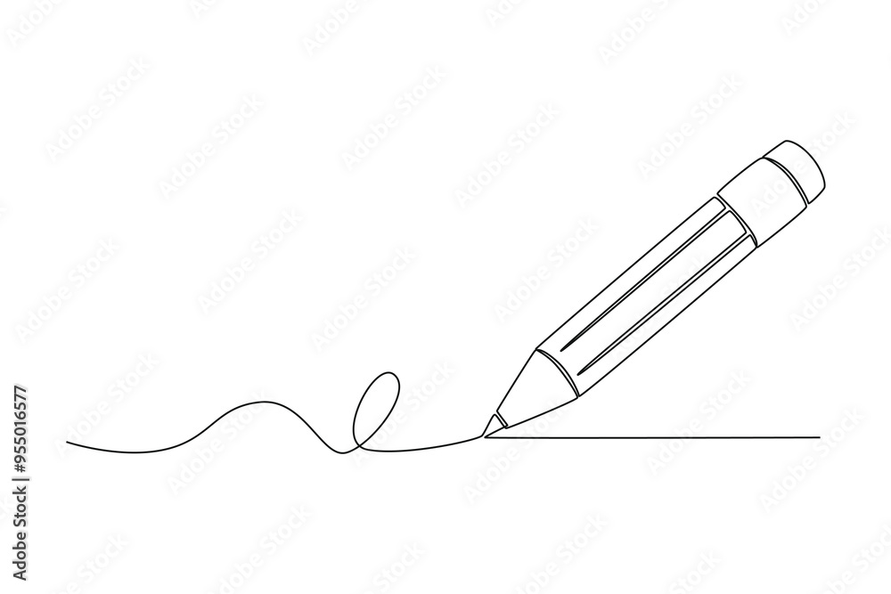 Fototapeta premium Continuous one line drawing of pencil flat icon. Symbol of graduation for web or mobile app. Sign of education for design. Outline logo of school. Single line draw design vector graphic illustration