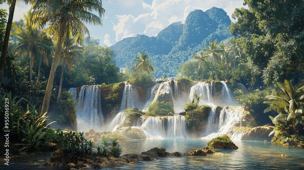 Fototapeta premium Kuang si waterfalls near luang prabang town in laos.