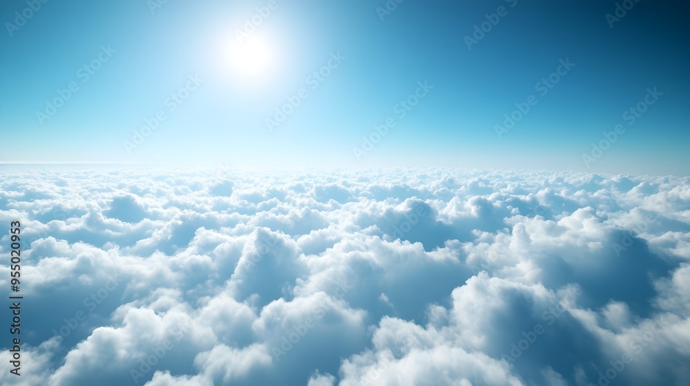 Fototapeta premium Peaceful Cloudscape with Bright Sunlit Sky and Fluffy White Clouds