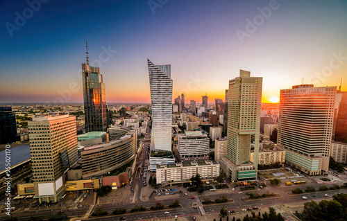 Fototapeta Naklejka Na Ścianę i Meble -  Amazing Night Business City View Of Warsaw In Poland