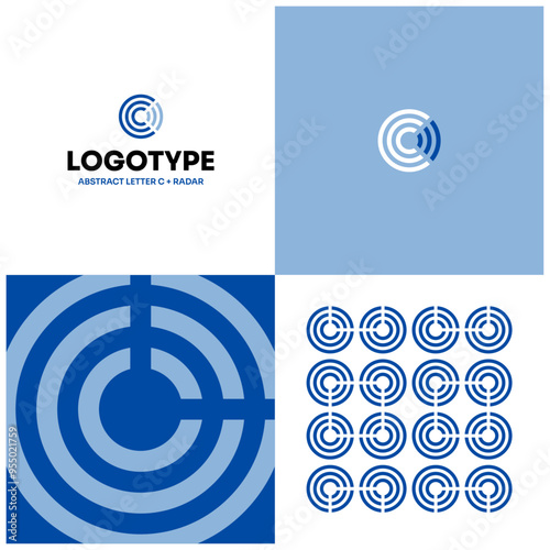Logo Abstract C Letter Concept Modern Minimalism Flat Design Blue Radar Wifi