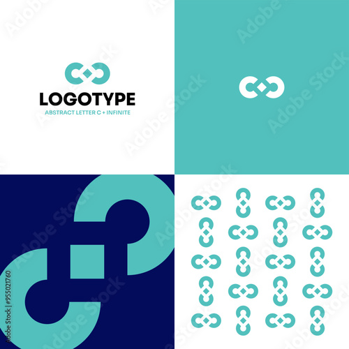 Logo Abstract C Letter Concept Modern Minimalism Flat Design Blue Infinite