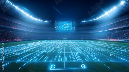 Sports stadium with futuristic technology and immersive virtual reality fan experiences
 photo