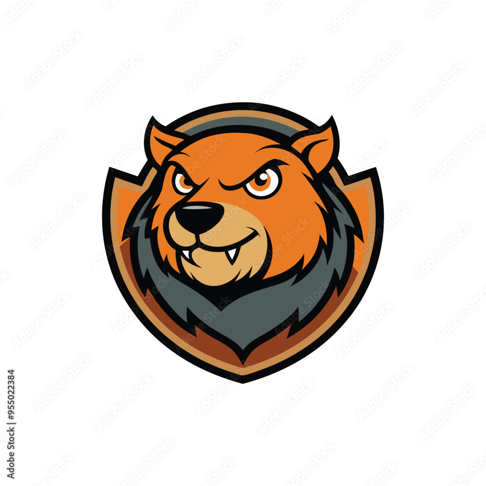 Fototapeta premium Angry Bear Shield Logo cartoon in vector