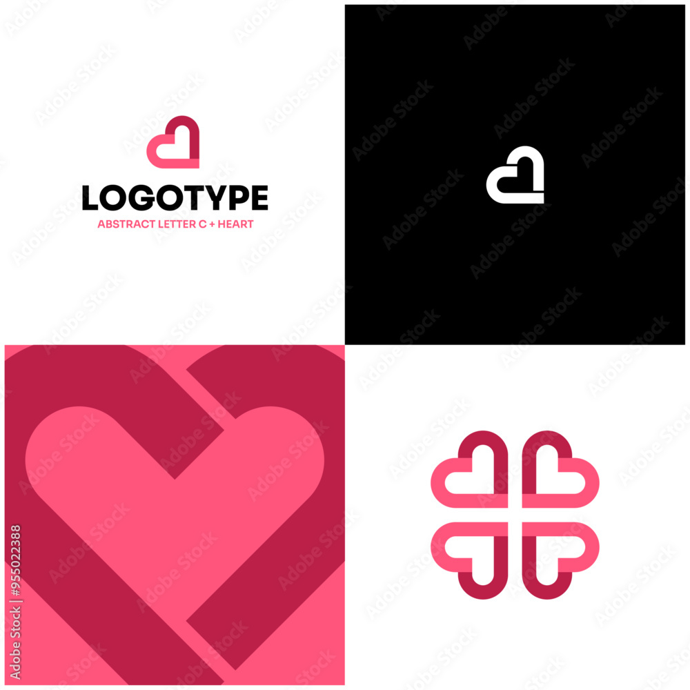 Obraz premium Logo Abstract C Letter Concept Modern Minimalism Flat Design Heart Pink