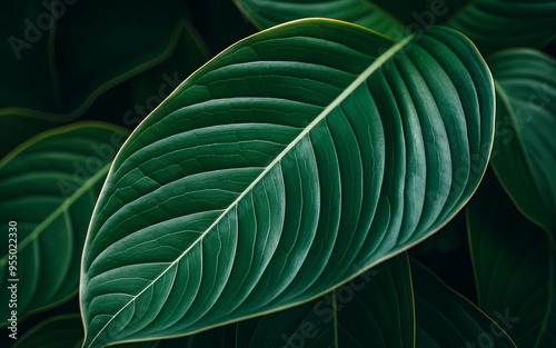 macro photo of dark green leaves in the garden photo