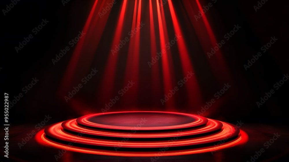 Fototapeta premium Technology red circle light stage on black background