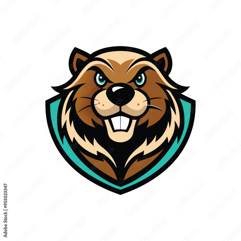 Obraz premium Angry Bear Shield Logo cartoon in vector