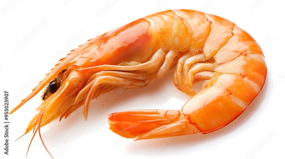 Fresh Cooked Shrimp Crustacean on White Background