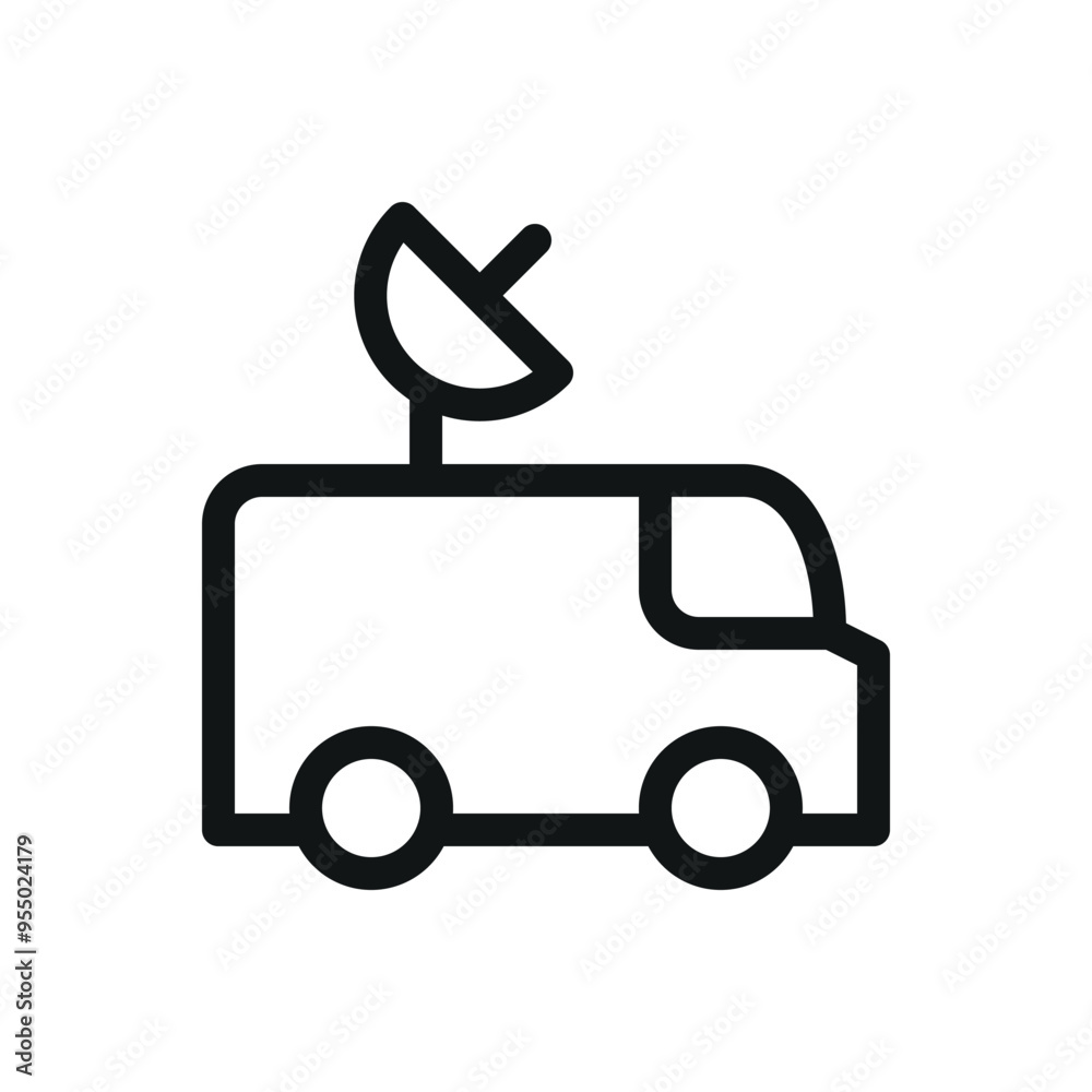 Satellite van isolated icon, television broadcasting truck vector symbol with editable stroke Satellite van isolated icon, television broadcasting truck vector symbol with editable stroke