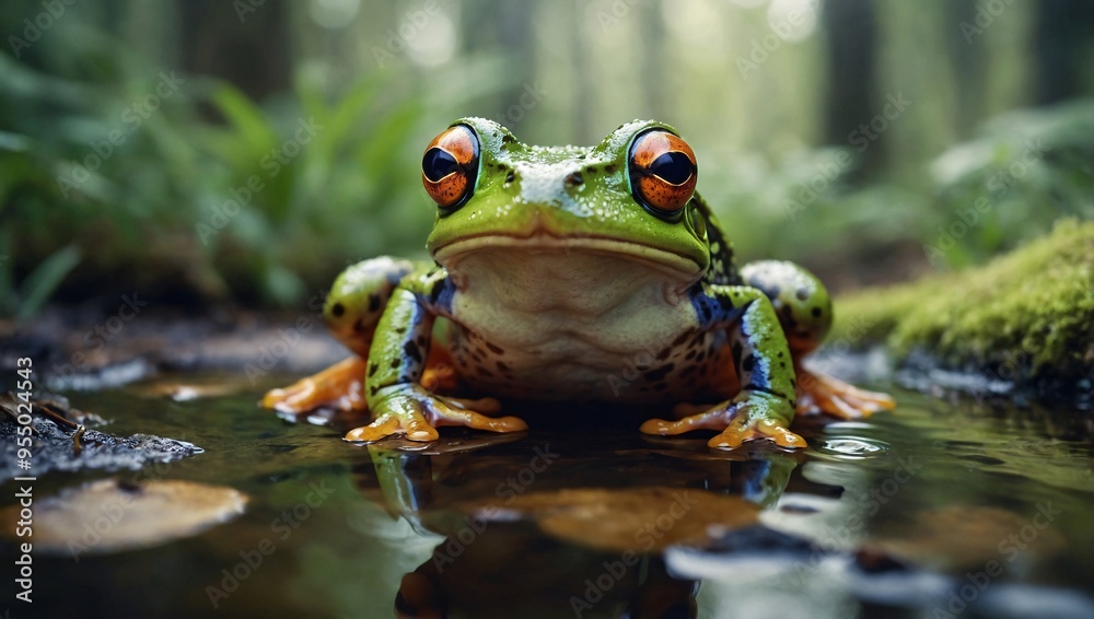 Playful frog illustrated in a watercolor woodland style. Playful frog illustrated in a watercolor woodland style.