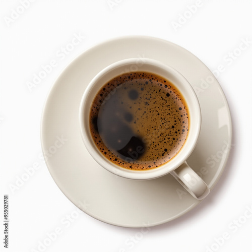 Cup of coffee isolated on white background, top view