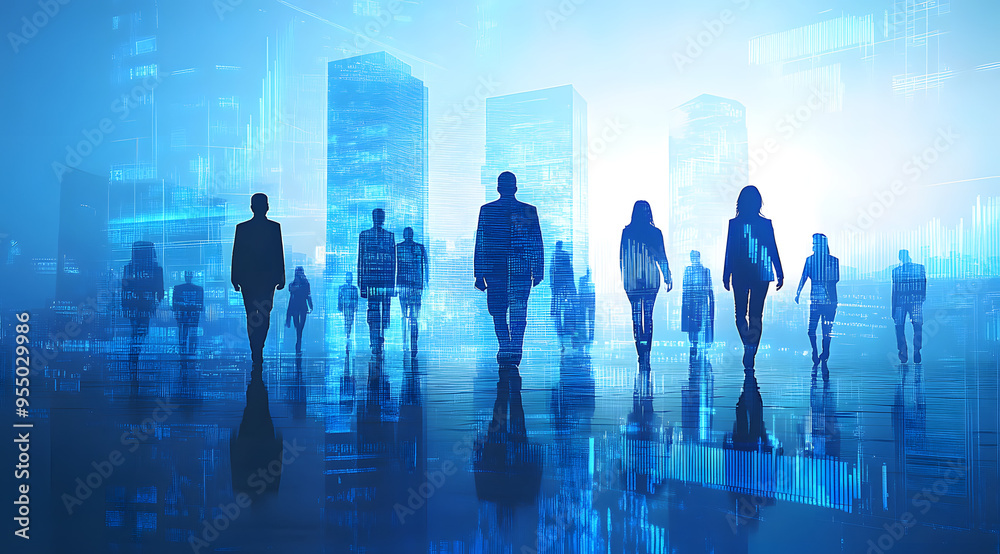“Silhouette of Business People Standing with a Financial Graph in the Background, Representing Corporate Success and Financial Growth, Ideal for Business Presentations and Economic Themes with a Focus “Silhouette of Business People Standing with a Financial Graph in the Background, Representing Corporate Success and Financial Growth, Ideal for Business Presentations and Economic Themes with a Focus