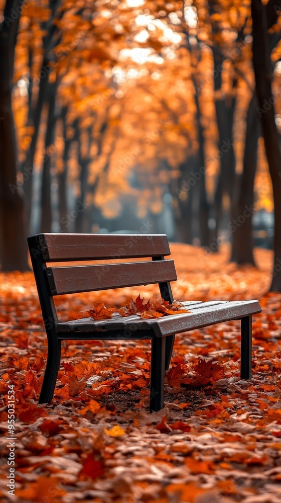 Autumn Serenity: Park Bench Amidst Vibrant Leaves Autumn Serenity: Park Bench Amidst Vibrant Leaves