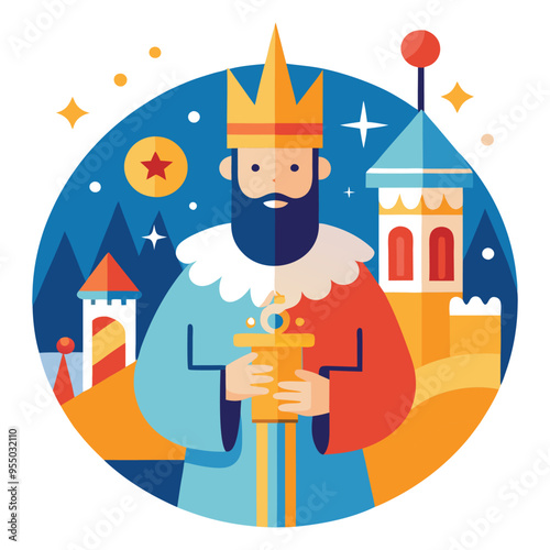 Epiphany Christian festival, one wise men,1 magic kings bringing gifts to Jesus
