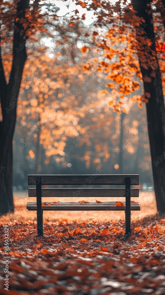 Autumn Serenity: Park Bench Amidst Vibrant Leaves Autumn Serenity: Park Bench Amidst Vibrant Leaves