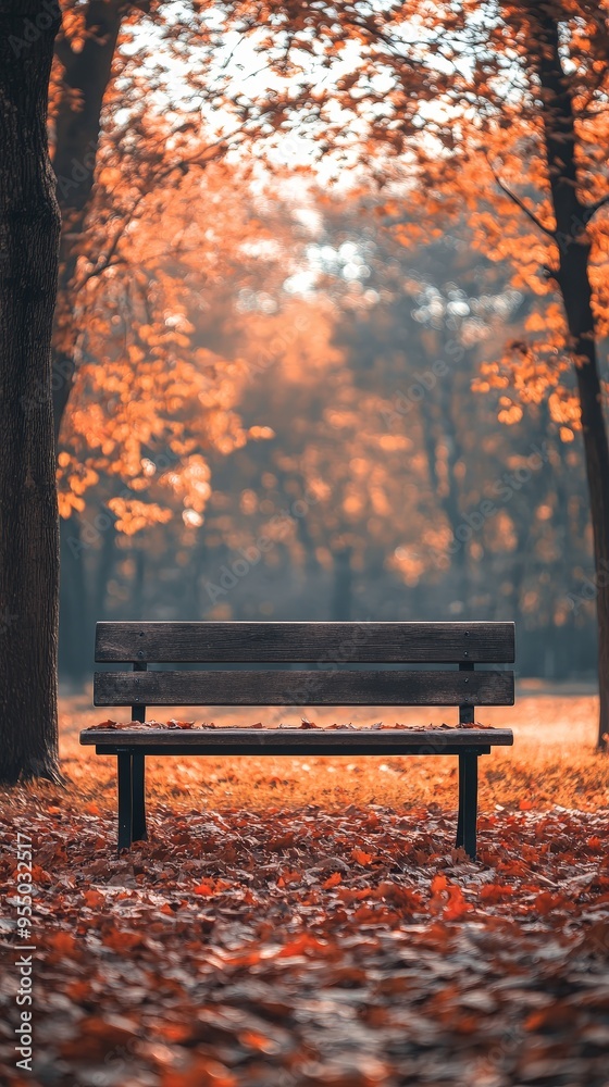 Autumn Serenity: Park Bench Amidst Vibrant Leaves Autumn Serenity: Park Bench Amidst Vibrant Leaves