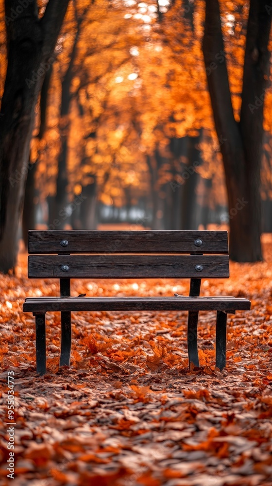 Autumn Serenity: Park Bench Amidst Vibrant Leaves Autumn Serenity: Park Bench Amidst Vibrant Leaves