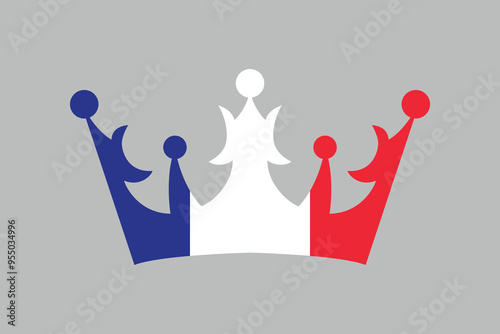 France crown shape with flag, Flag of France national country symbol illustration Vector, Rectangle French flag illustration, Flat vector illustration
