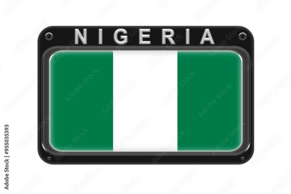 The flag of Nigeria in the frame with rivets on white background The flag of Nigeria in the frame with rivets on white background