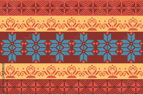 Geometric, Navajo, traditional ethnic, fabric pattern for textiles, rugs, wallpaper, clothing, sarong, batik, wrapping, embroidery, print, background, cover, illustration, vector