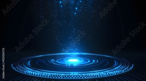 Technology blue circle light stage on black background