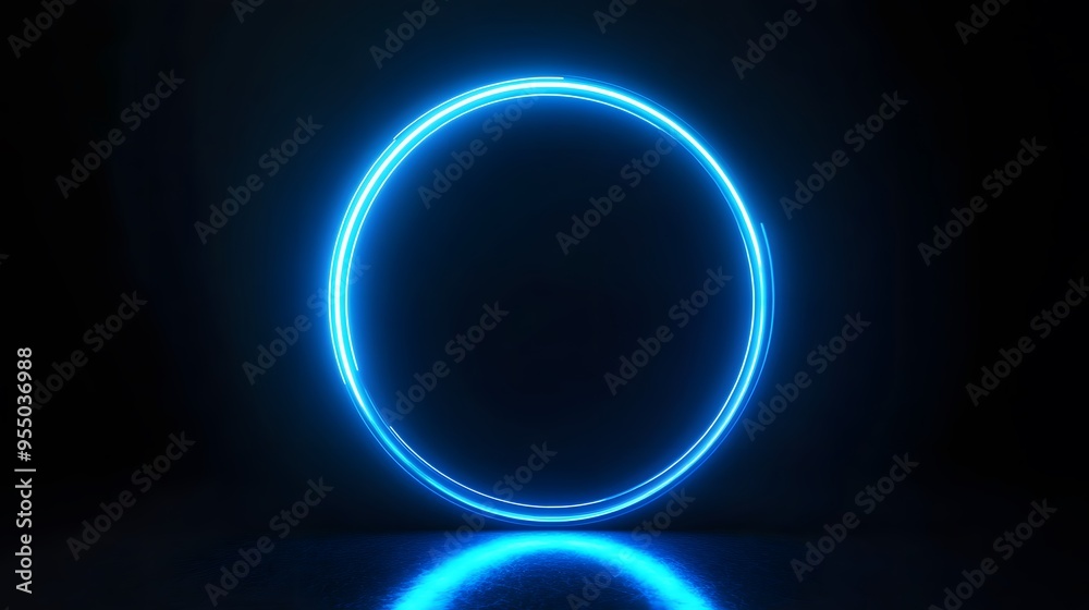 Obraz premium Technology blue circle light stage on black background