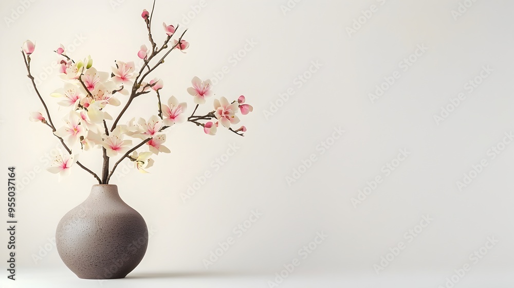 Traditional Thai Flower Arrangement in Vase on Clean White Background