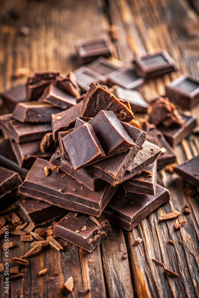 Flat lay of chopped dark chocolate Flat lay of chopped dark chocolate